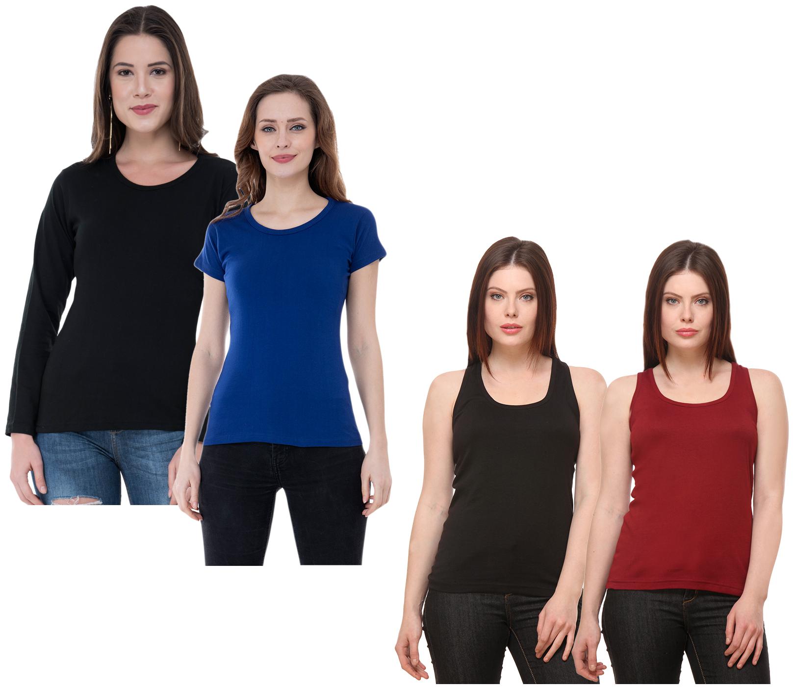 

Indiweaves Women Multi Regular fit Round neck Cotton Tank top