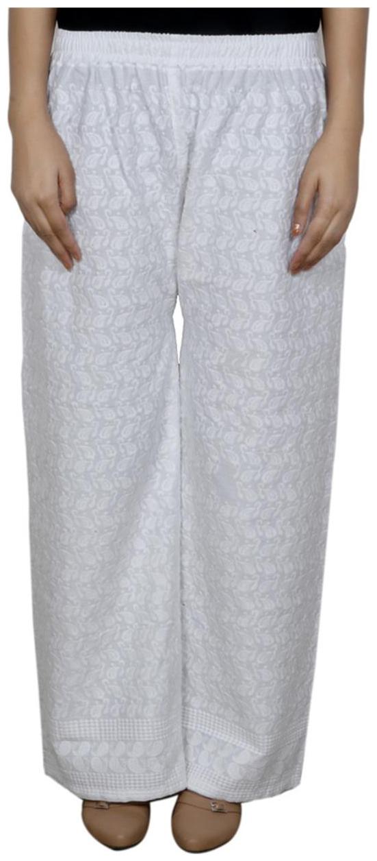 

IndiWeaves Women Pure Cotton Chikan White Palazzo
