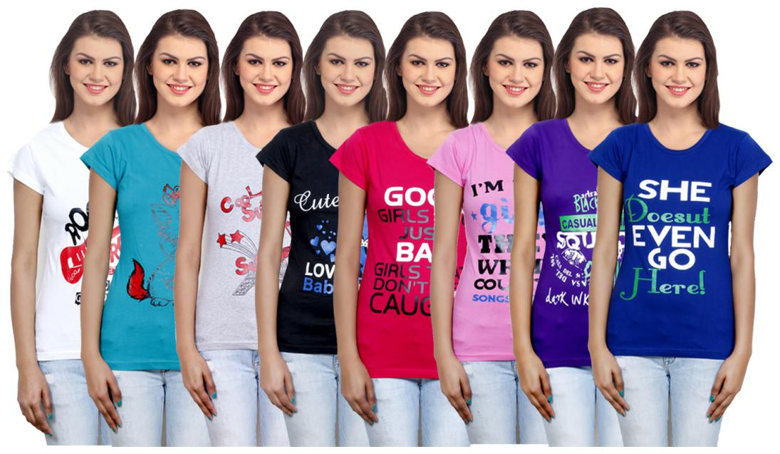 

IndiWeaves Women Cotton Printed T-Shirt ( Set of- 8)