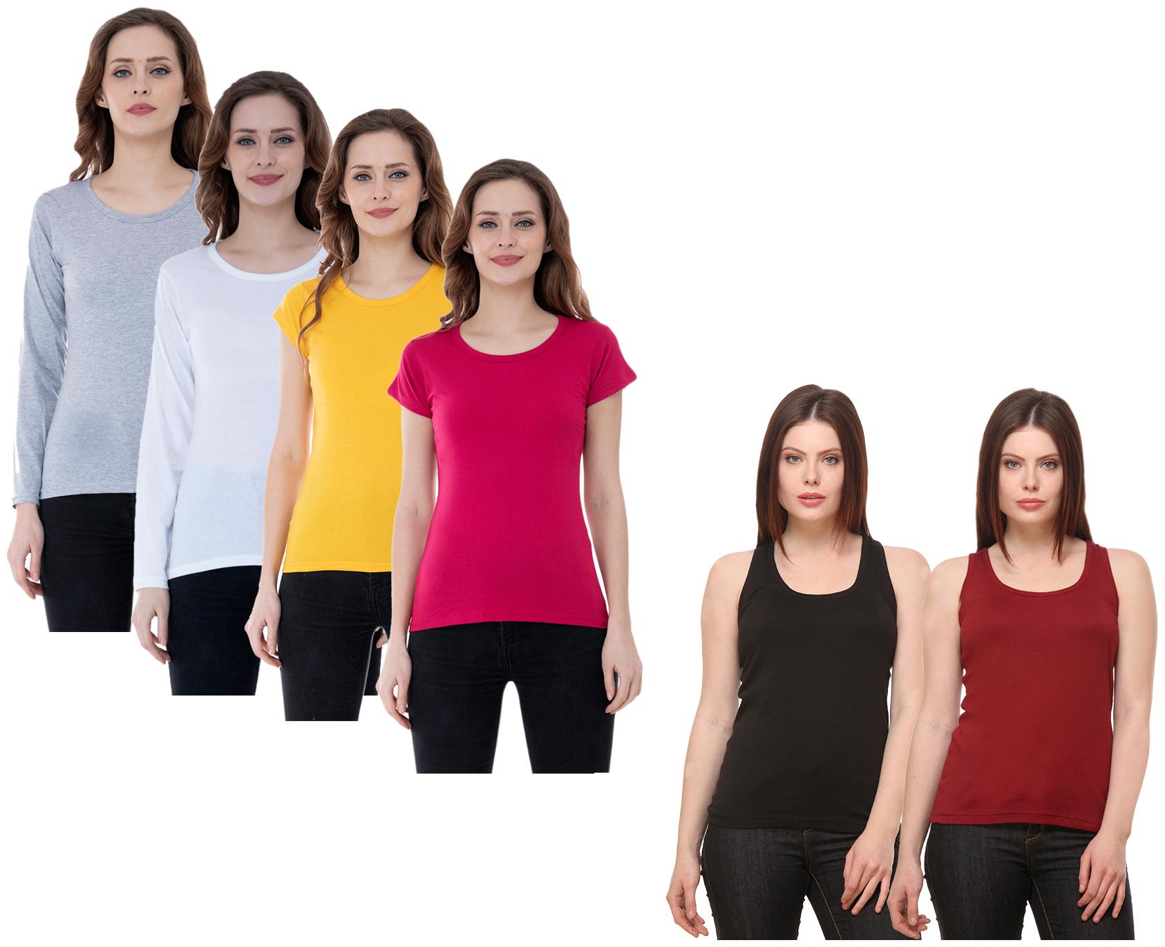 

Indiweaves Women Multi Regular fit Round neck Cotton Tank top