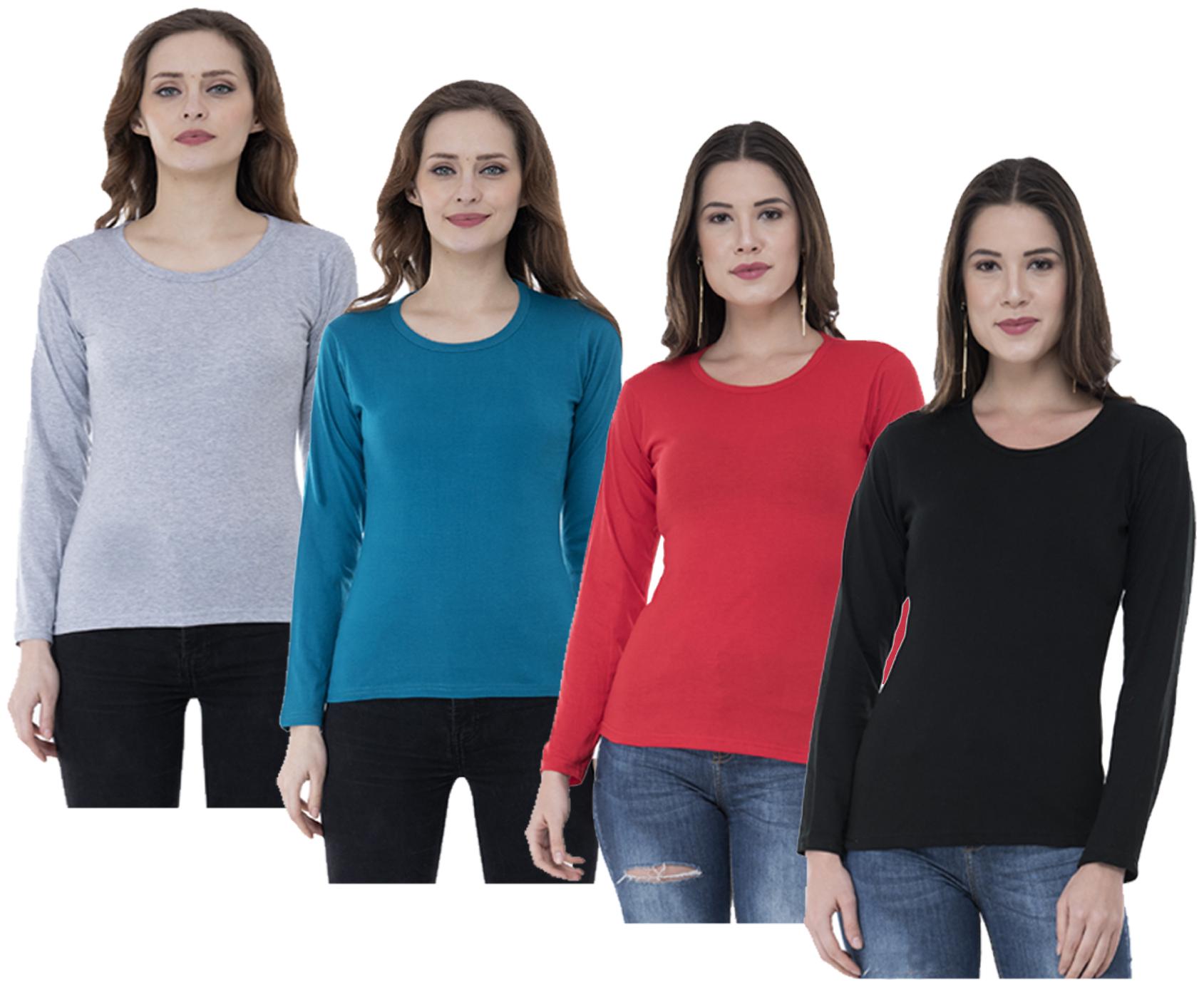 

Indiweaves Women Multi Regular fit Round neck Cotton T shirt
