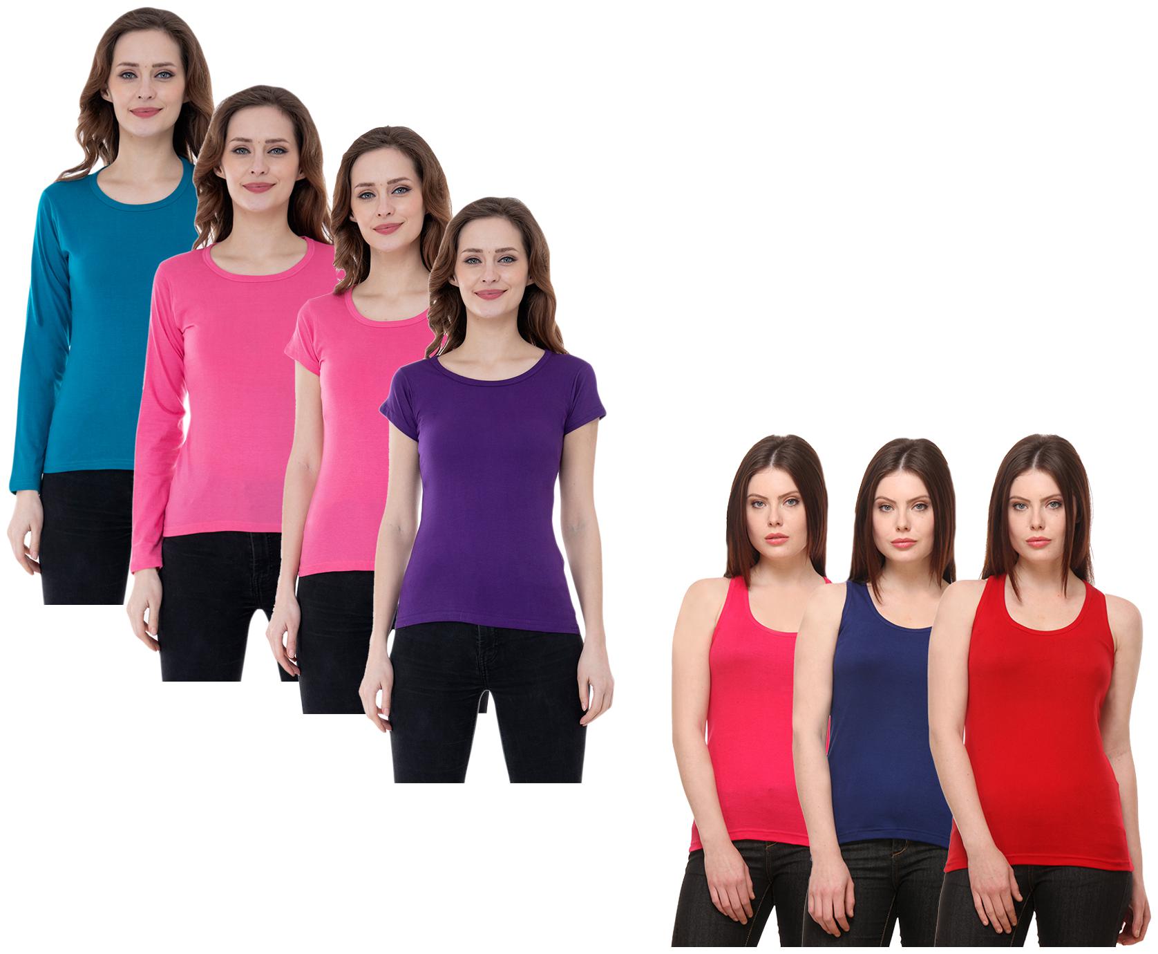 

Indiweaves Women Multi Regular fit Round neck Cotton Tank top