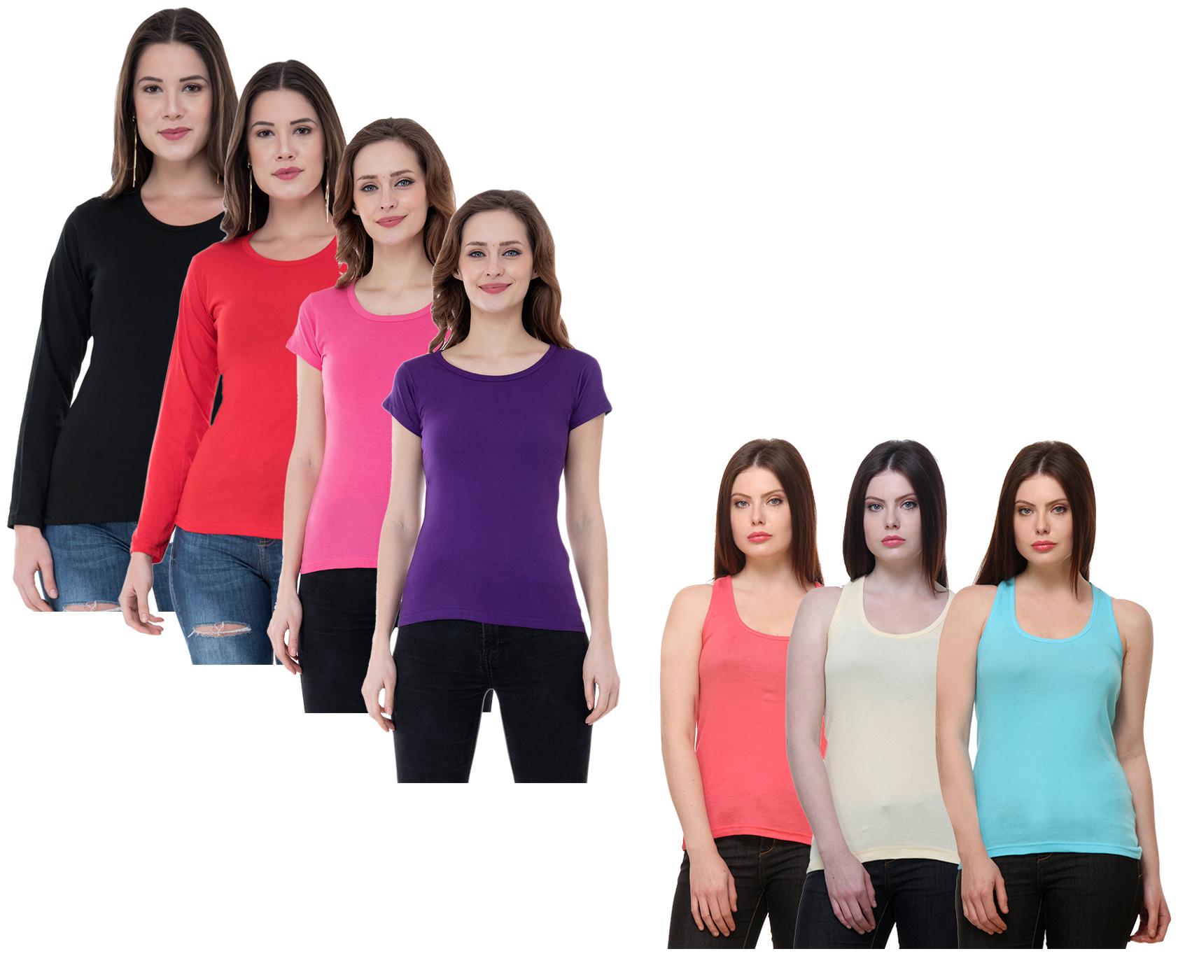 

Indiweaves Women Multi Regular fit Round neck Cotton Tank top