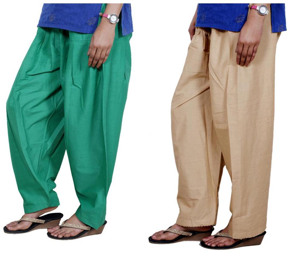 

IndiWeaves Women Cotton Semi-Patiala Salwar Set of -2