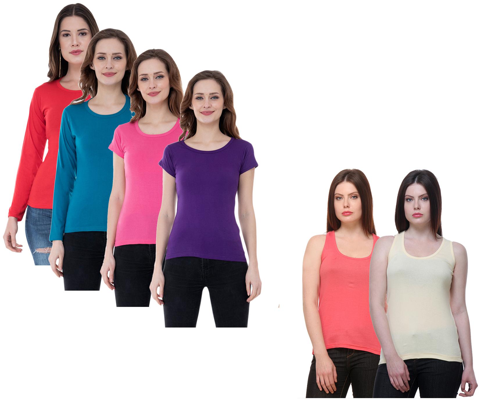 

Indiweaves Women Multi Regular fit Round neck Cotton Tank top