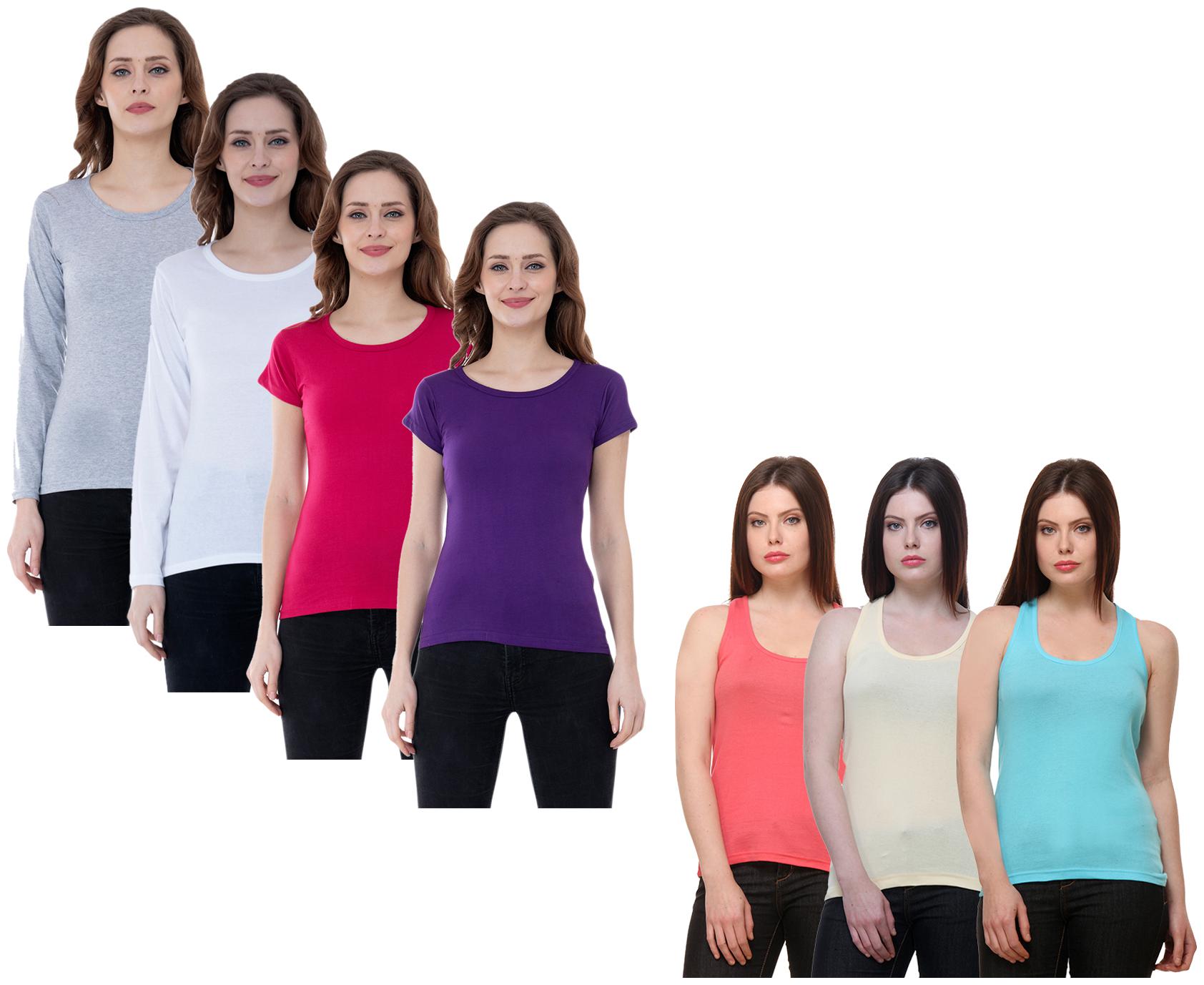 

Indiweaves Women Multi Regular fit Round neck Cotton Tank top