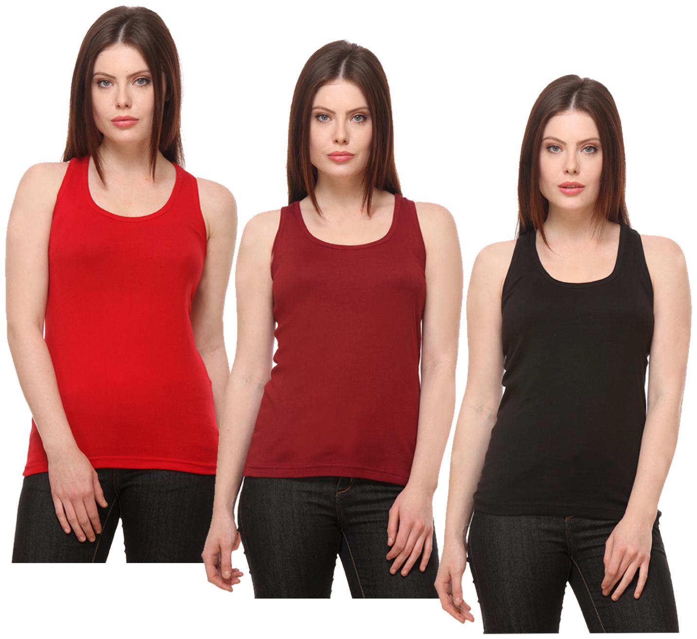 

Indiweaves Women Multi Regular fit Round neck Cotton Tank top