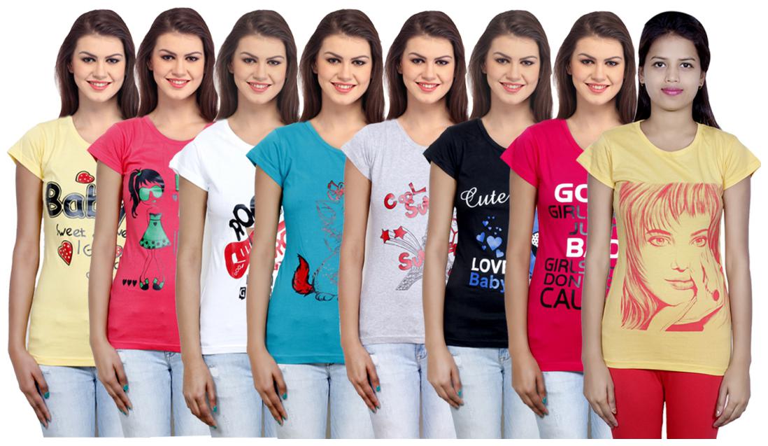 

IndiWeaves Women Cotton Printed T-Shirt ( Set of- 8)