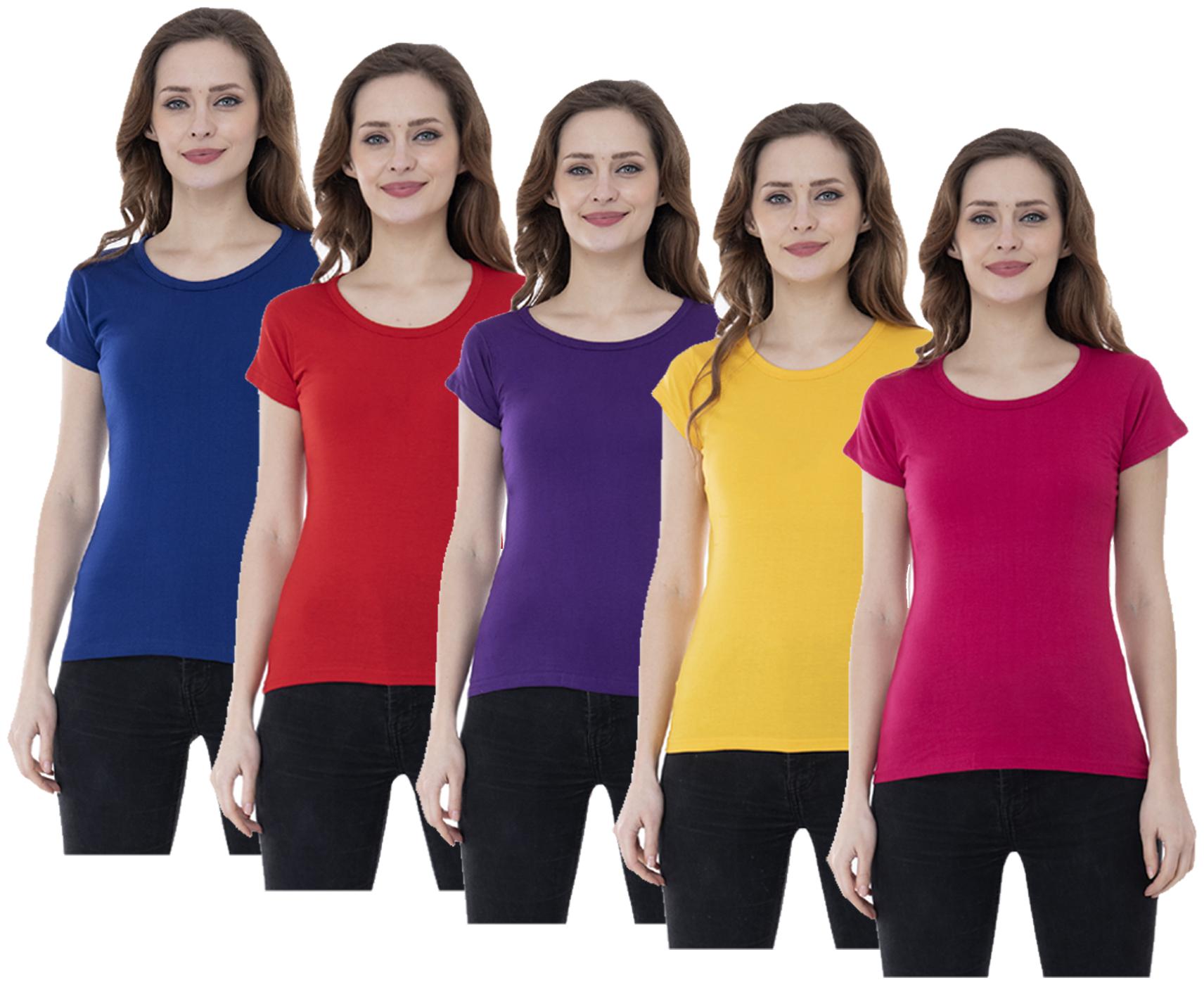 

Indiweaves Women Multi Regular fit Round neck Cotton T shirt
