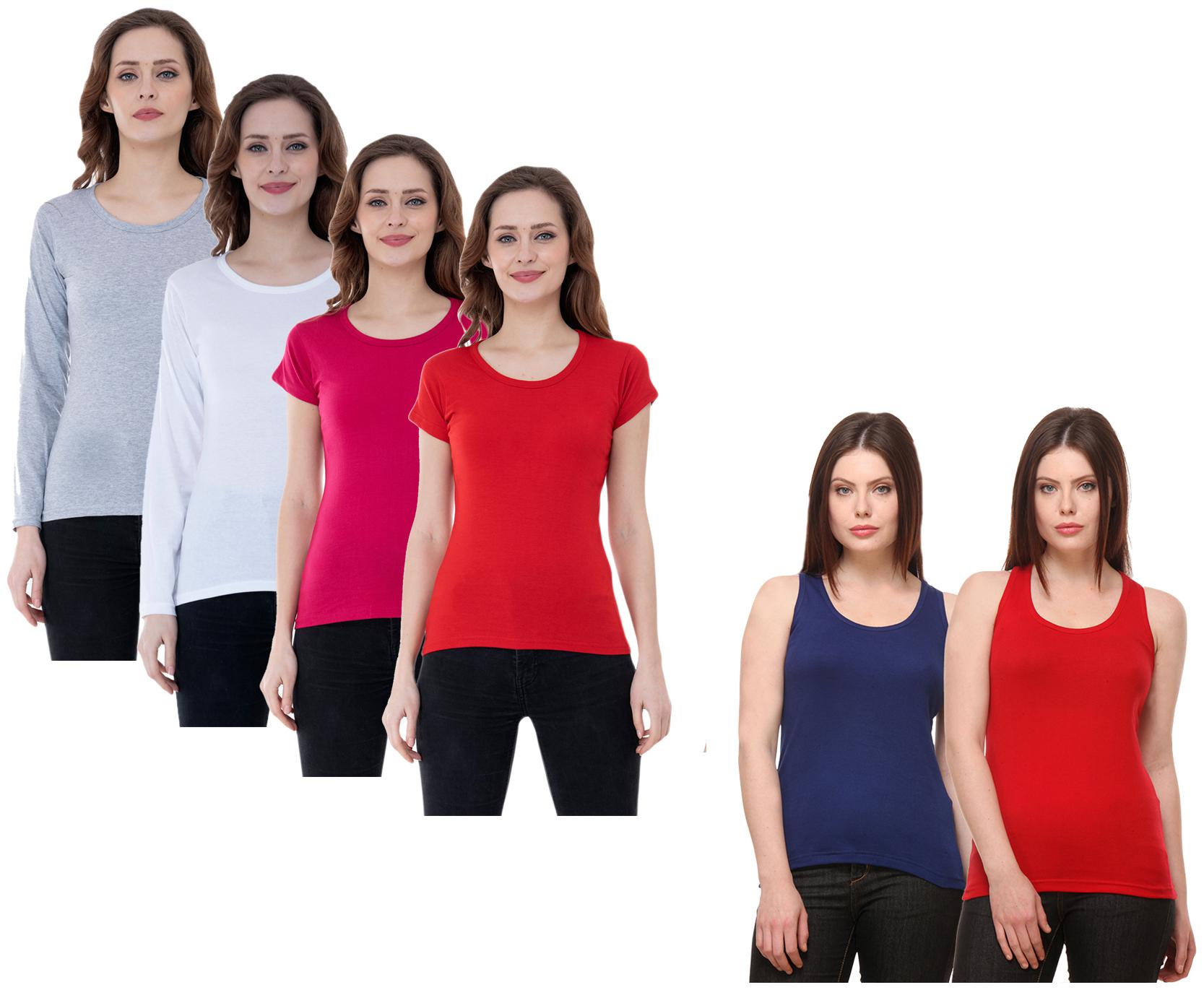 

Indiweaves Women Multi Regular fit Round neck Cotton Tank top