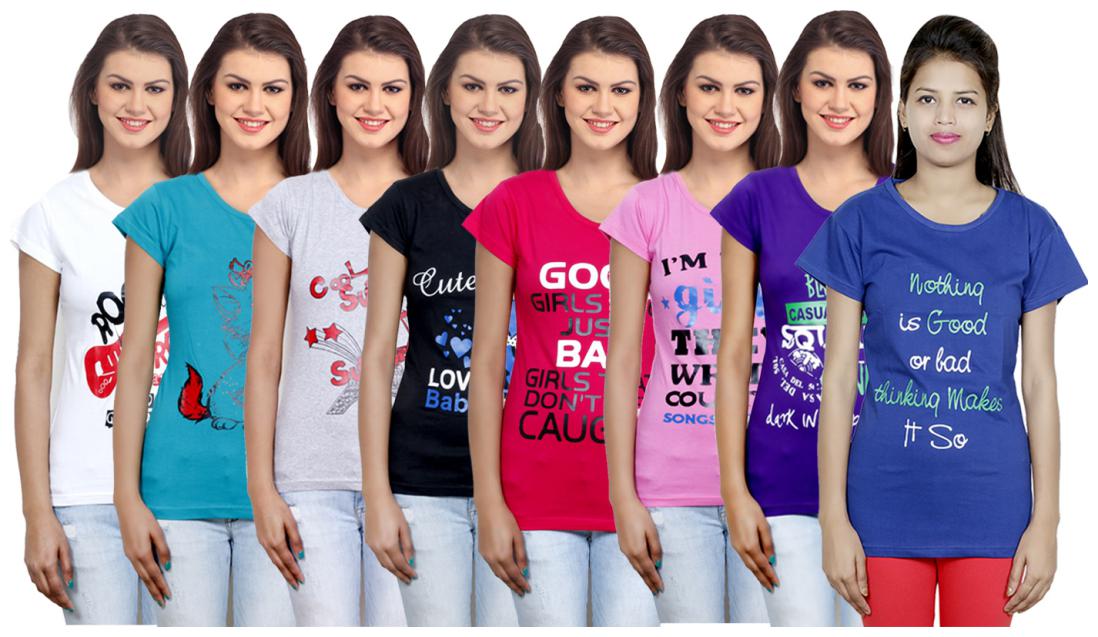 

IndiWeaves Women Cotton Printed T-Shirt ( Set of- 8)