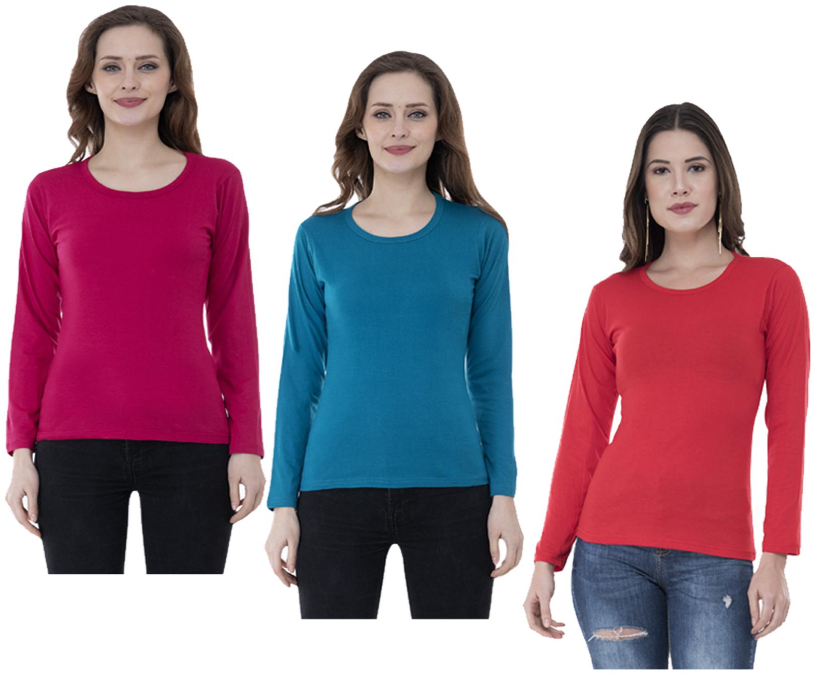 

Indiweaves Women Multi Regular fit Round neck Cotton T shirt