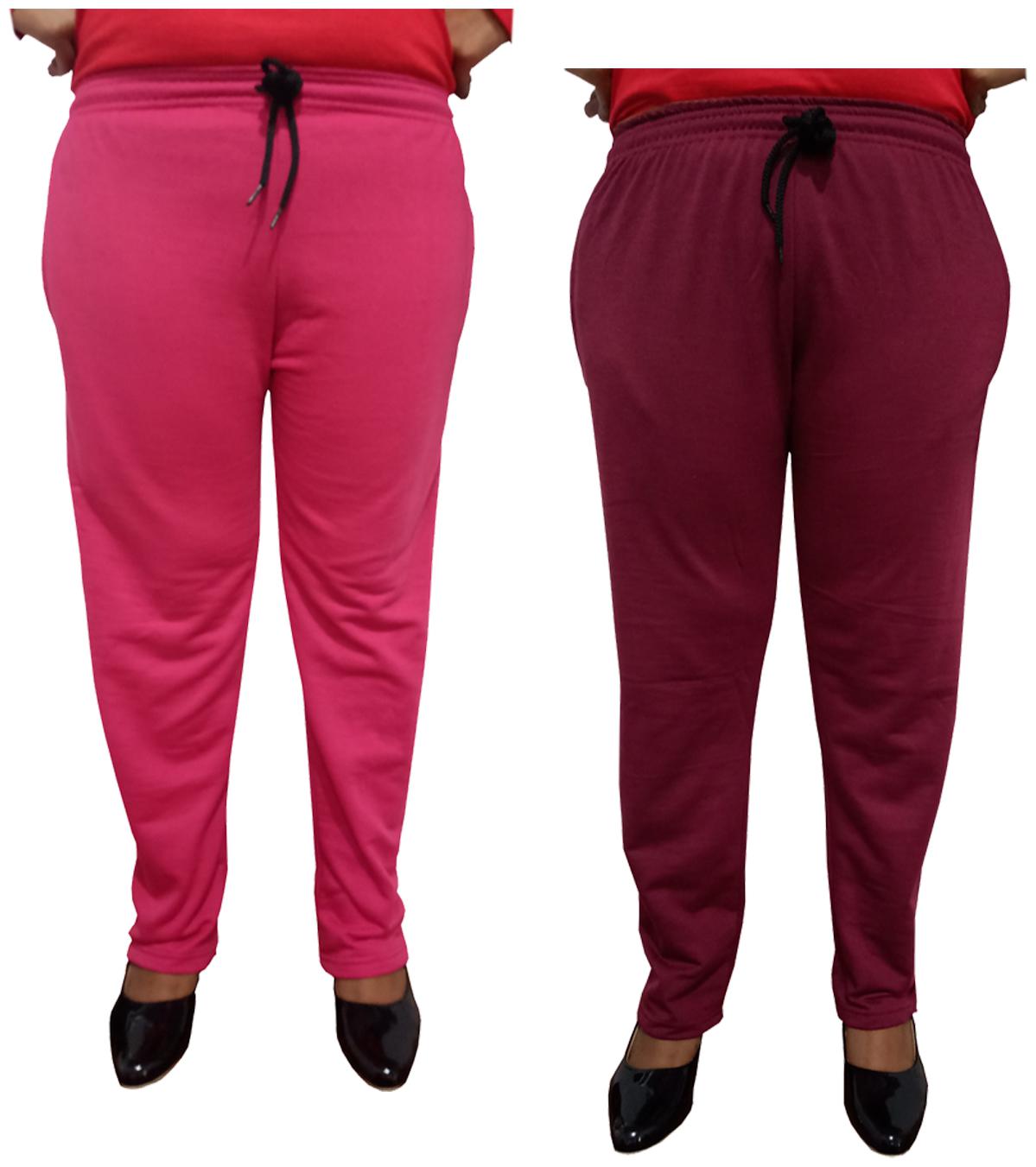 

Indiweaves Women Regular fit Fleece Solid Track pants - Maroon Pink