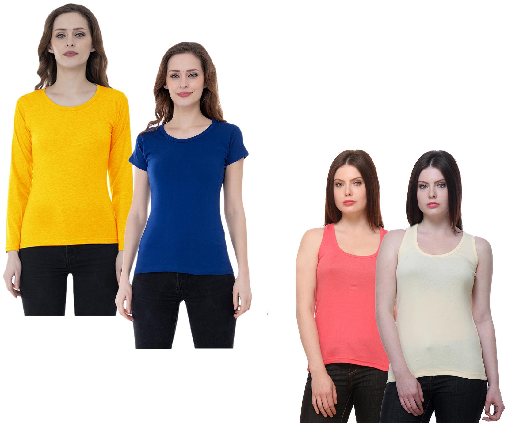 

Indiweaves Women Multi Regular fit Round neck Cotton Tank top