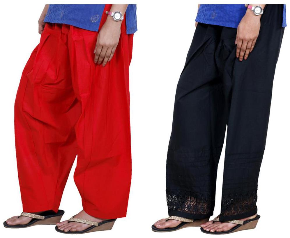 

IndiWeaves Women Cotton Semi-Patiala with Chaudi Lece Semi- Patiala Salwar Set of -2