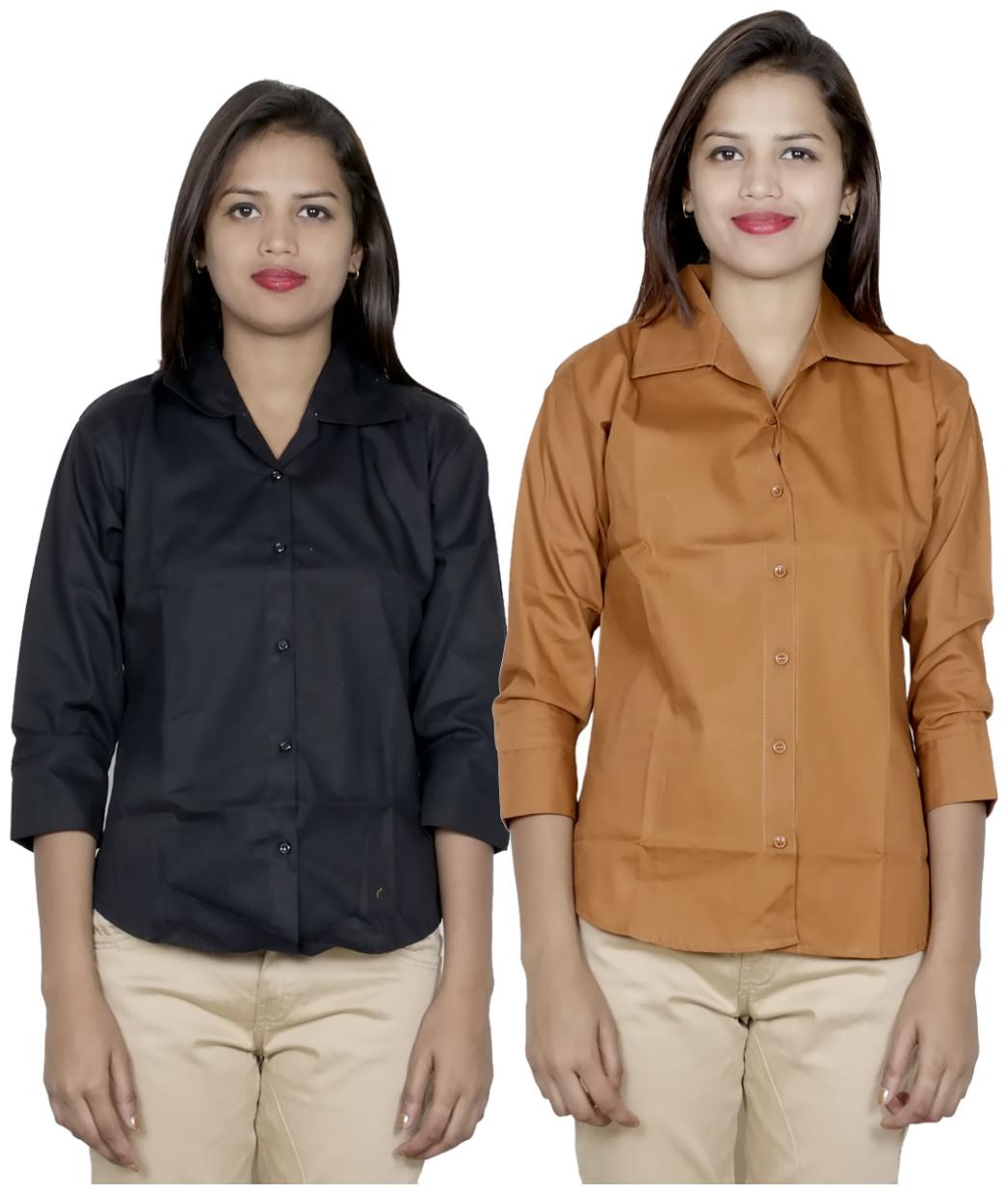 

Indiweaves Women Black Solid Regular Fit Shirt
