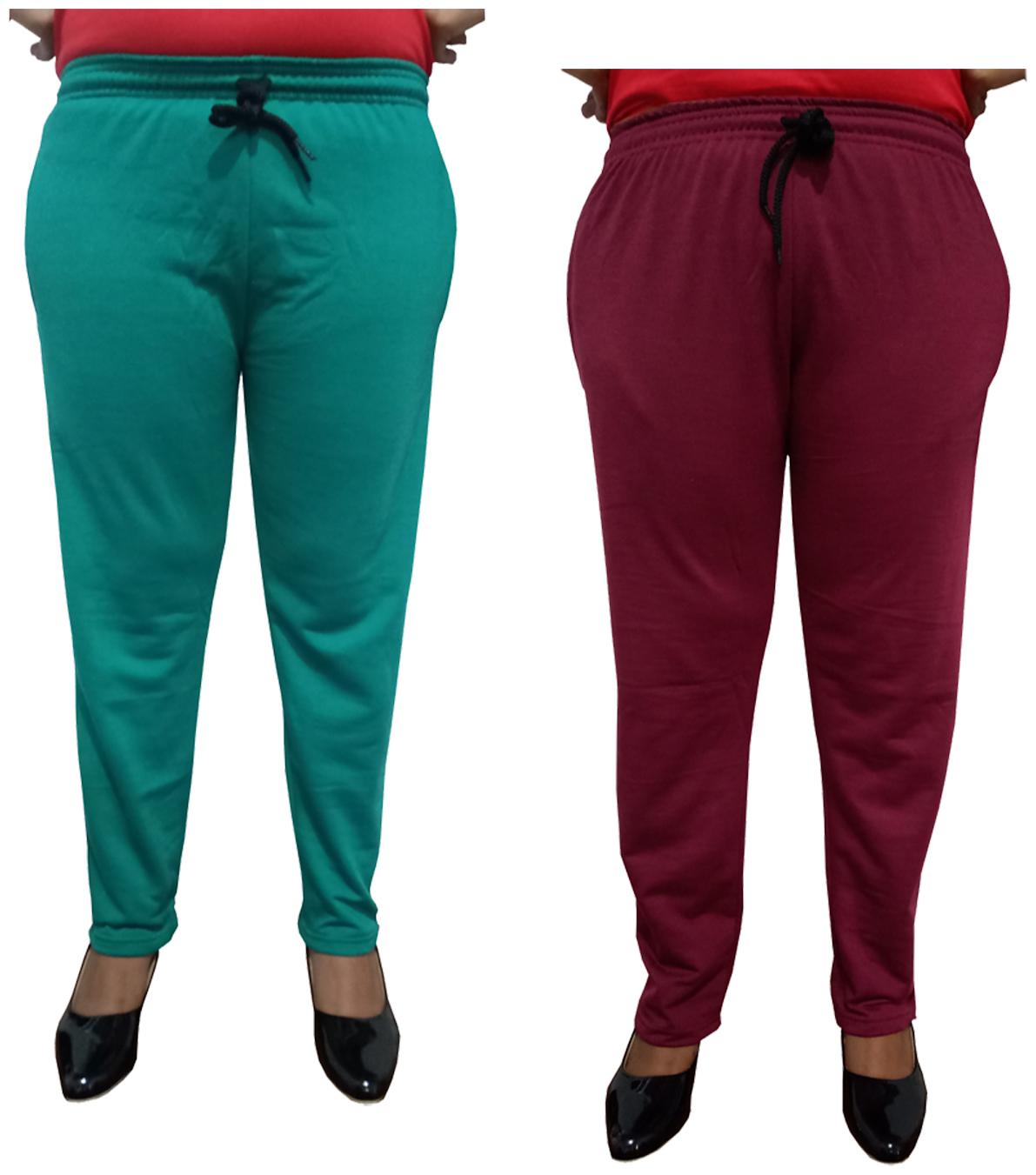 

Indiweaves Women Regular fit Fleece Solid Track pants - Maroon Green