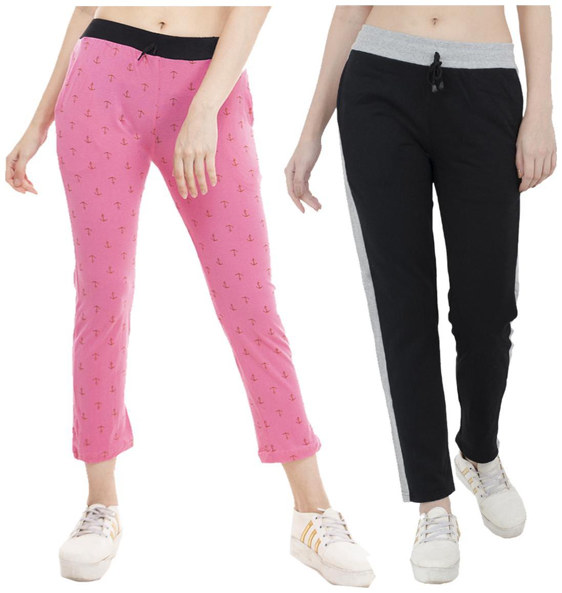 

Indiweaves Women Regular fit Polyester Printed Track pants - Black
