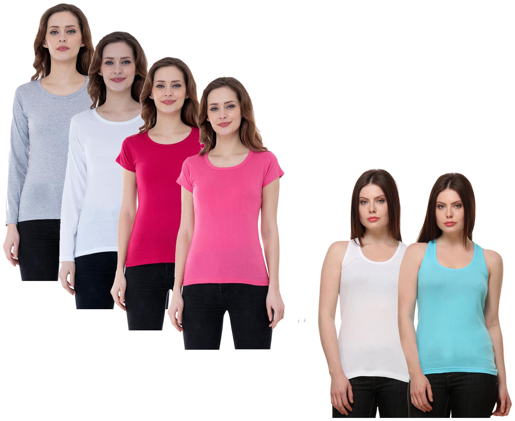 

Indiweaves Women Multi Regular fit Round neck Cotton Tank top