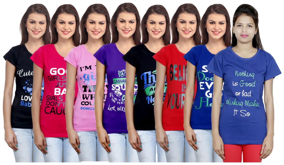 

IndiWeaves Women Cotton Printed T-Shirt ( Set of- 8)