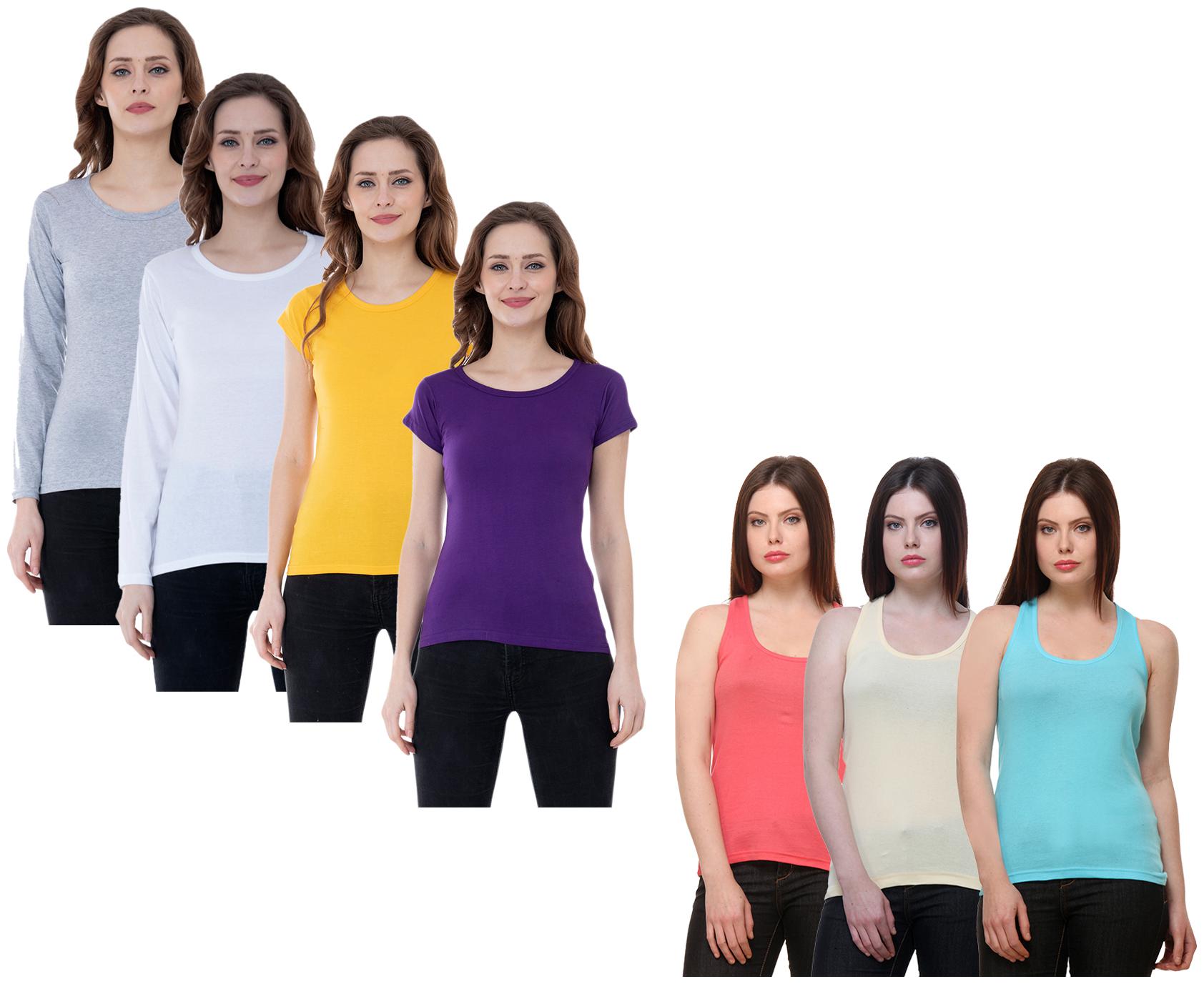 

Indiweaves Women Multi Regular fit Round neck Cotton Tank top
