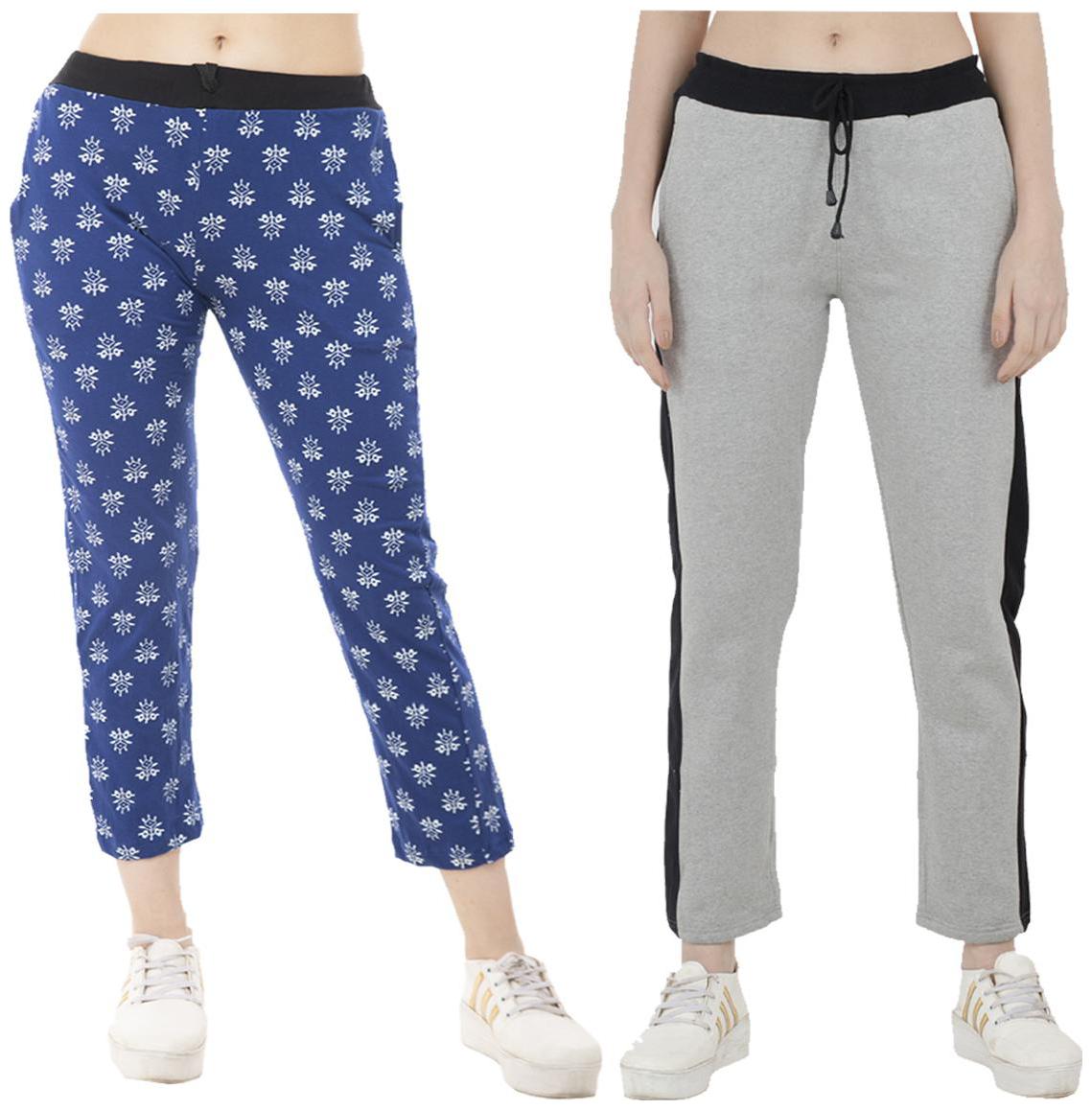 

Indiweaves Women Regular fit Polyester Printed Track pants - Grey