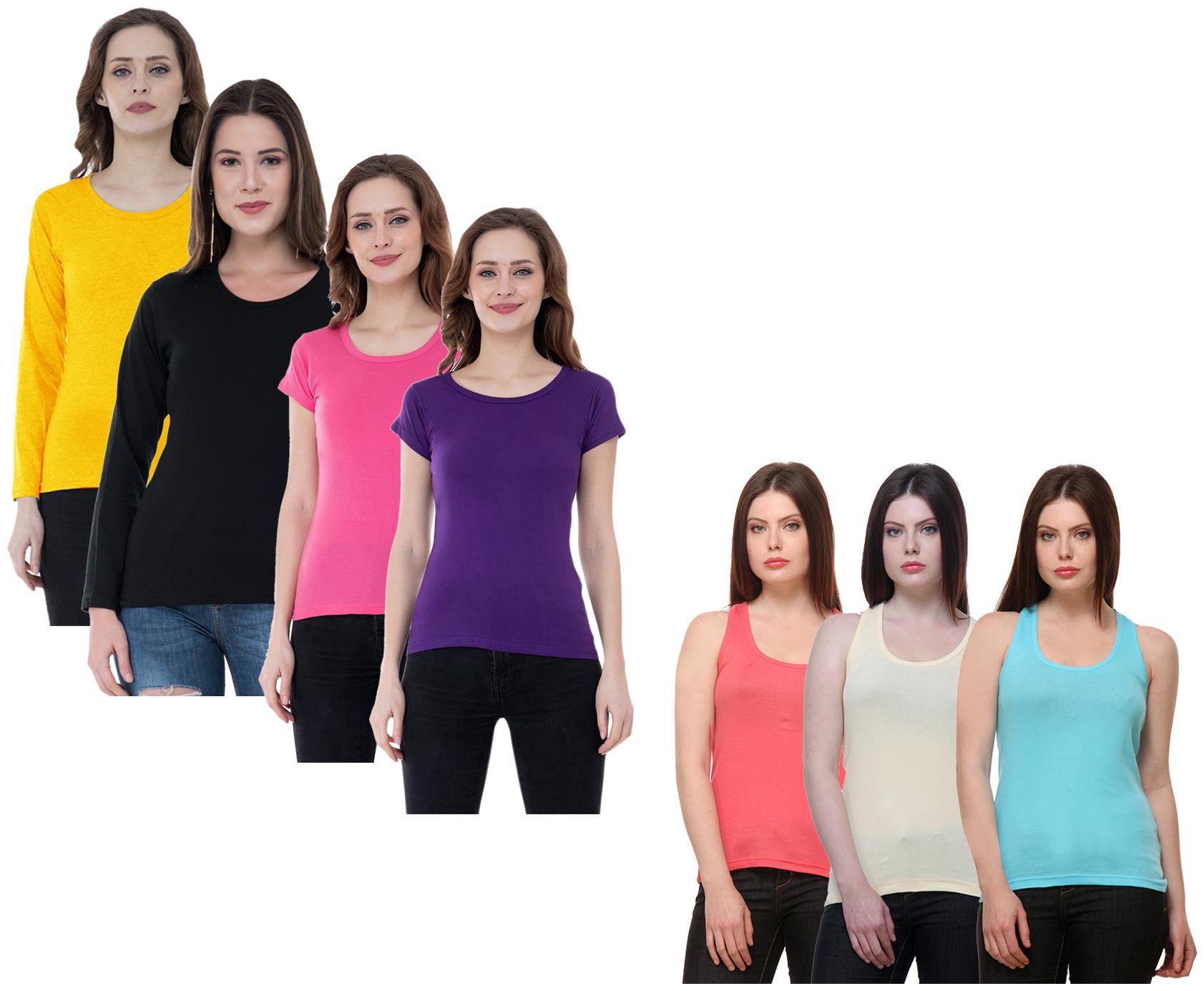 

Indiweaves Women Multi Regular fit Round neck Cotton Tank top