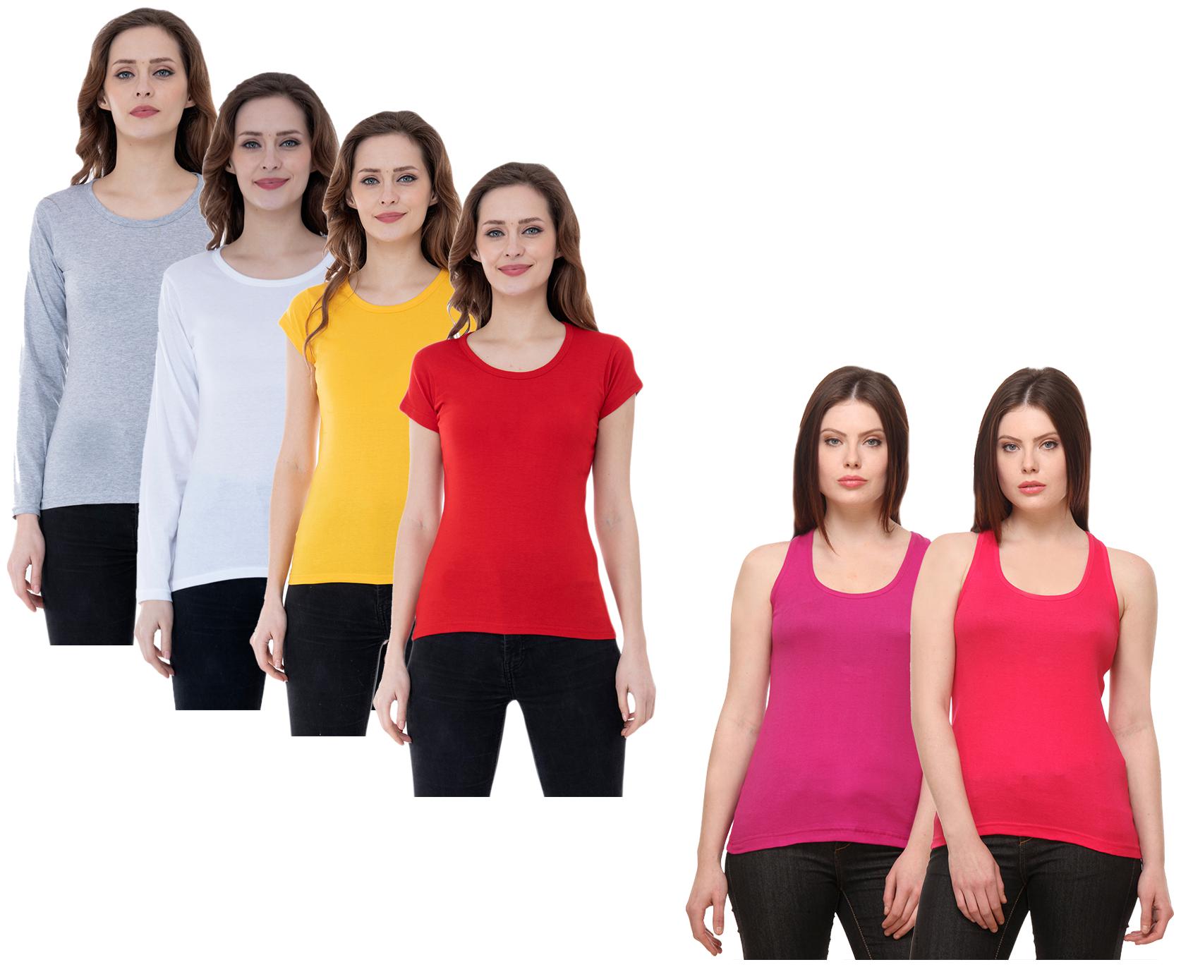 

Indiweaves Women Multi Regular fit Round neck Cotton Tank top