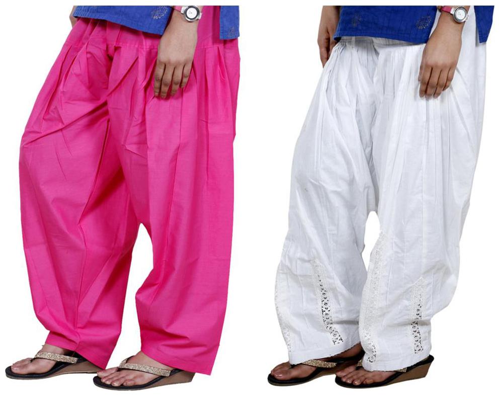 

Indiweaves Cotton Patiala - Pink