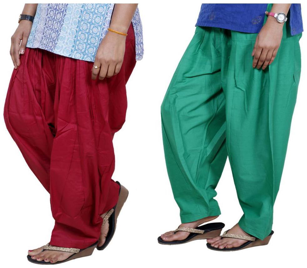 

IndiWeaves Women Cotton Semi-Patiala Salwar Set of -2