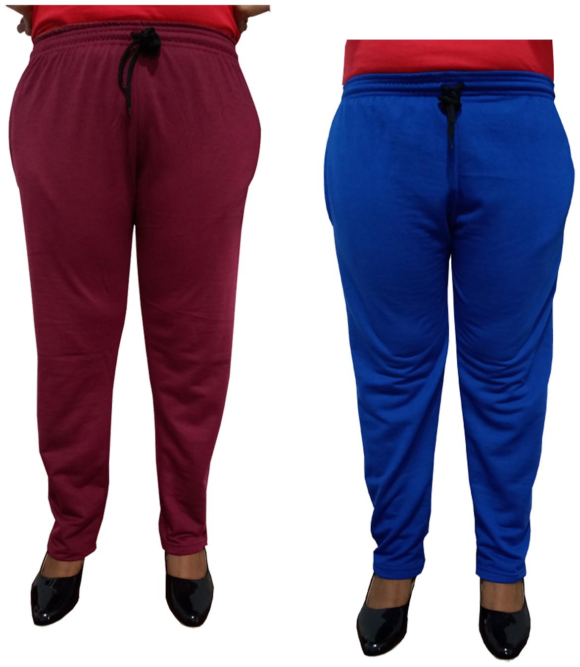 

Indiweaves Women Regular fit Fleece Solid Track pants - Blue Maroon