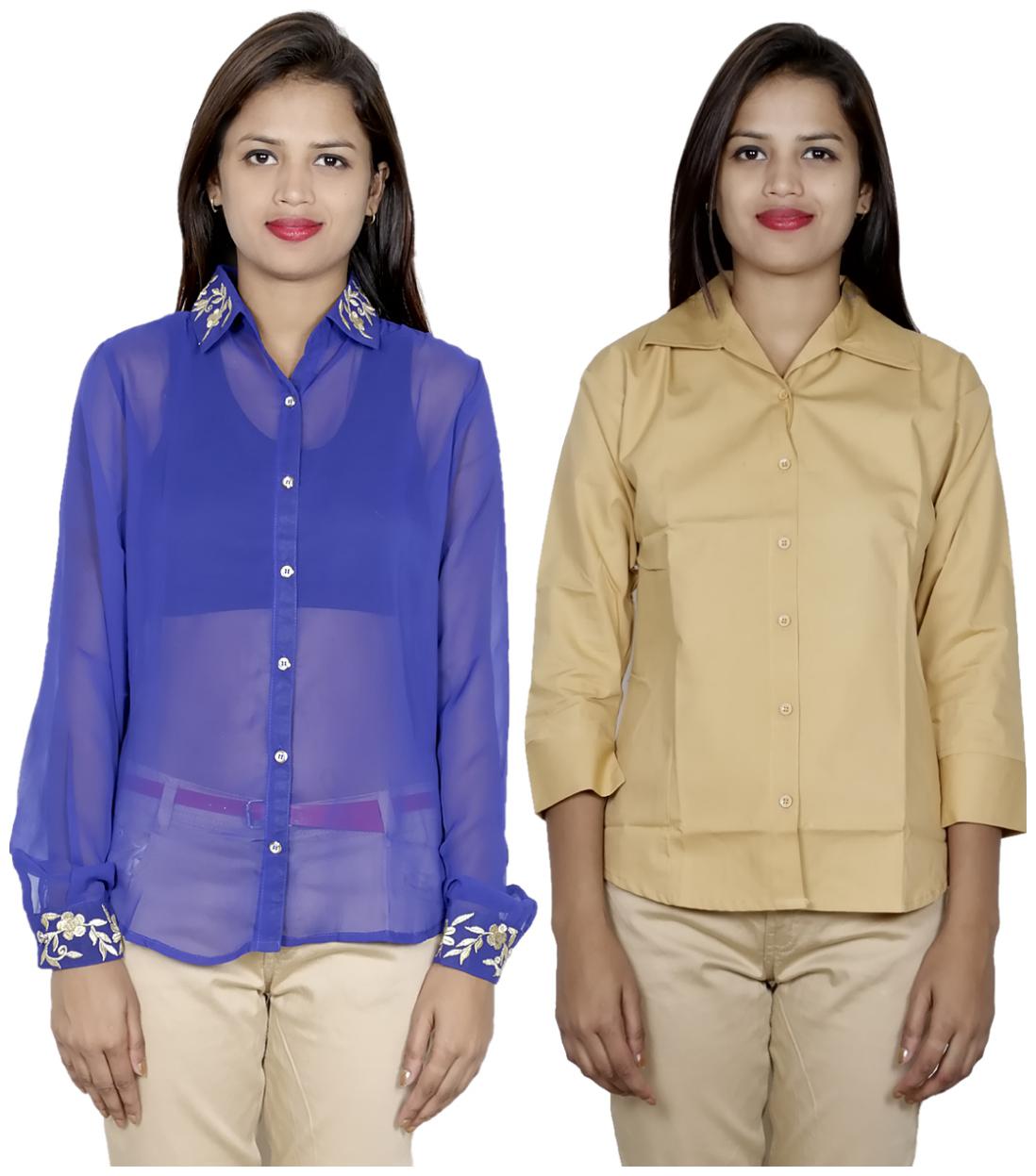 

Indiweaves Women Blue Embroidered Regular Fit Shirt