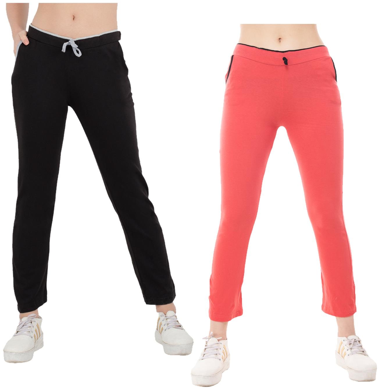 

Indiweaves Women Regular fit Cotton Solid Track pants - Pink Blue