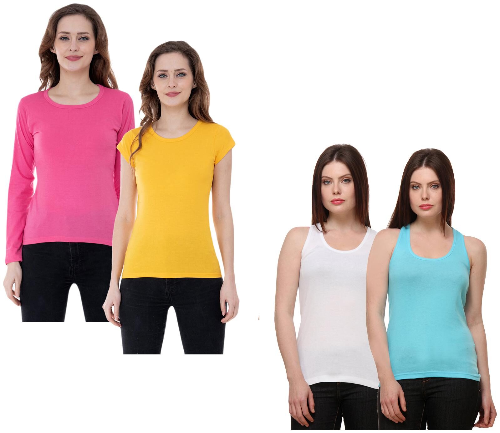 

Indiweaves Women Multi Regular fit Round neck Cotton Tank top