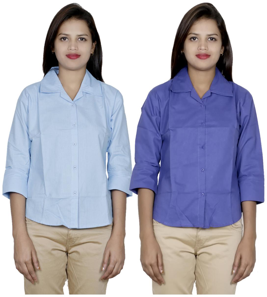 

Indiweaves Women Blue Solid Regular Fit Shirt