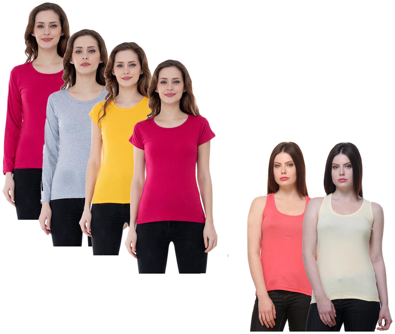 

Indiweaves Women Multi Regular fit Round neck Cotton Tank top