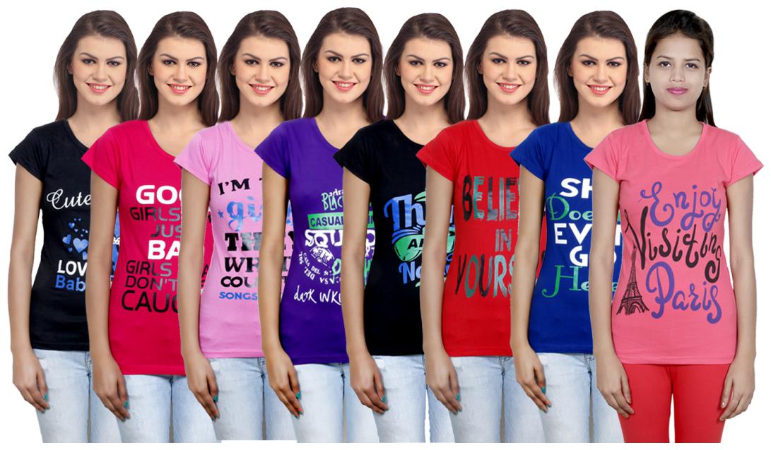 

IndiWeaves Women Cotton Printed T-Shirt ( Set of- 8)