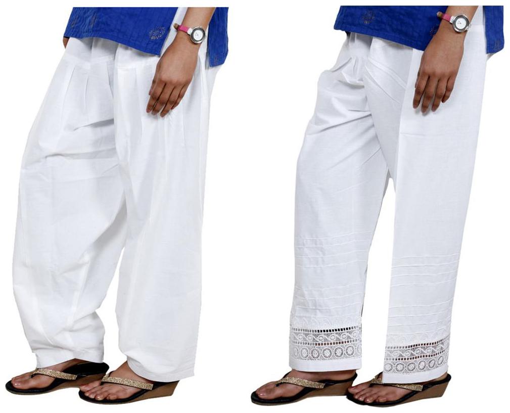 

IndiWeaves Women Cotton Semi-Patiala with Chaudi Lece Semi- Patiala Salwar Set of -2