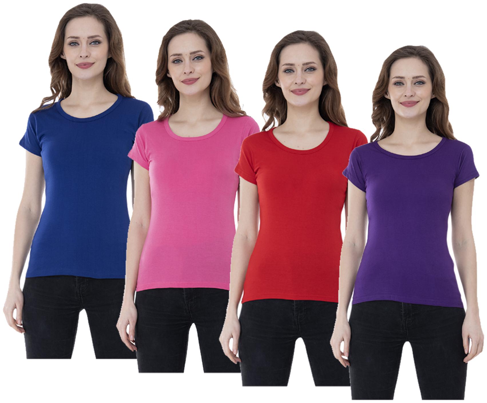 

Indiweaves Women Multi Regular fit Round neck Cotton T shirt