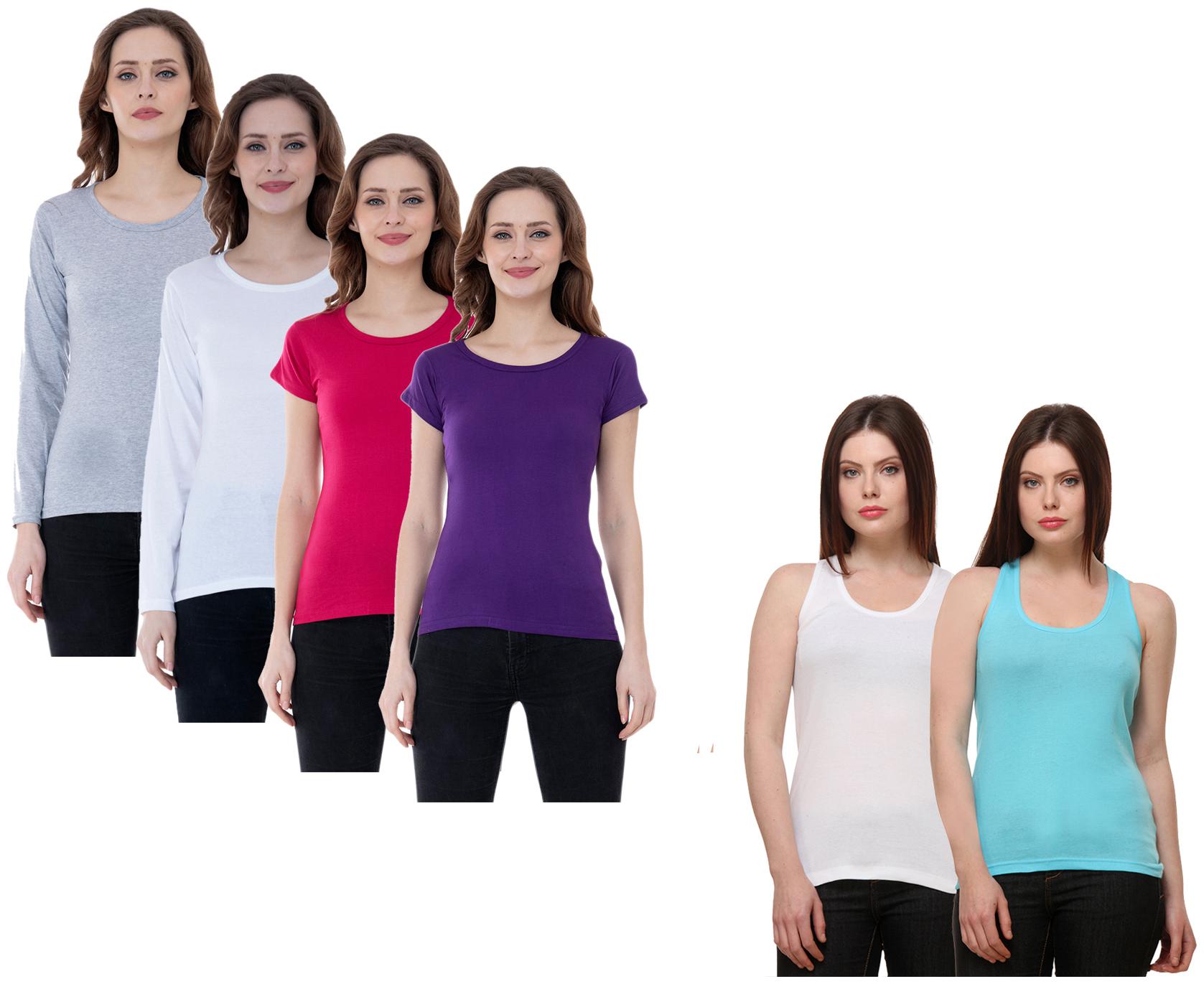 

Indiweaves Women Multi Regular fit Round neck Cotton Tank top