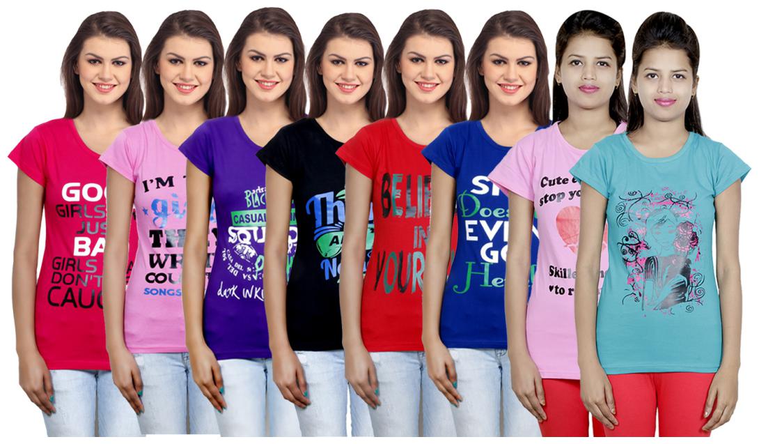 

IndiWeaves Women s Cotton Printed T-Shirts COMBO OFFER ( Pack of 8 T-Shirts)