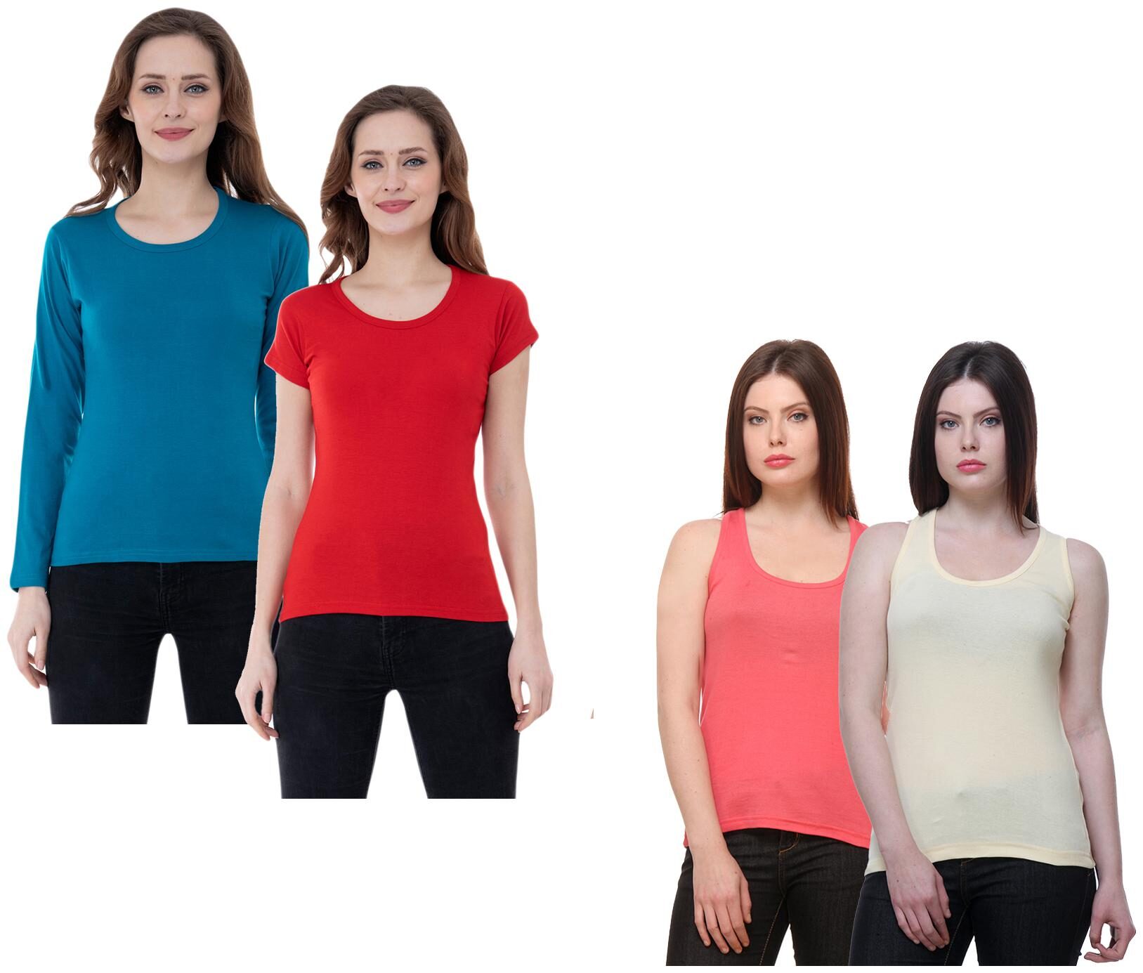 

Indiweaves Women Multi Regular fit Round neck Cotton Tank top