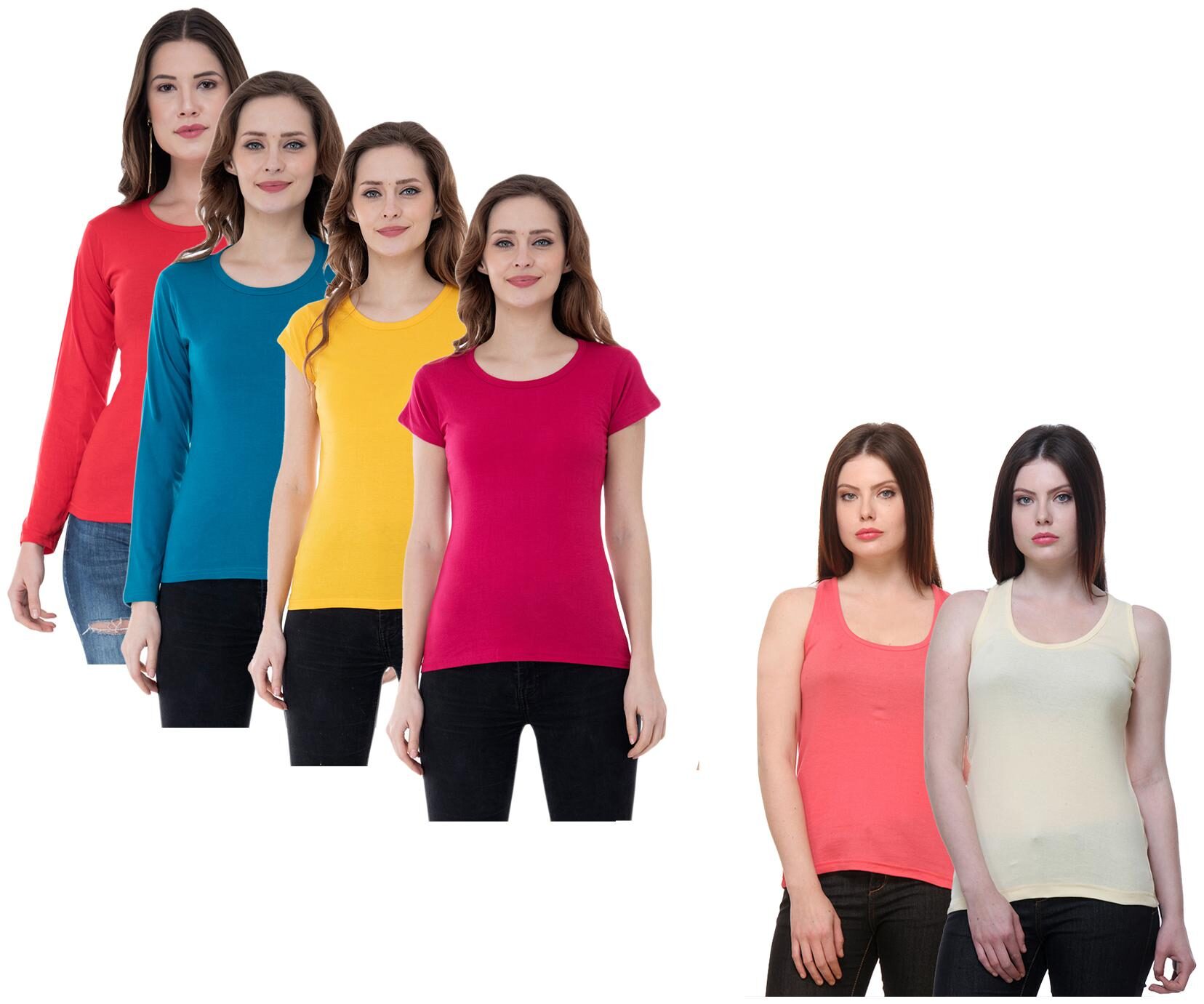 

Indiweaves Women Multi Regular fit Round neck Cotton Tank top