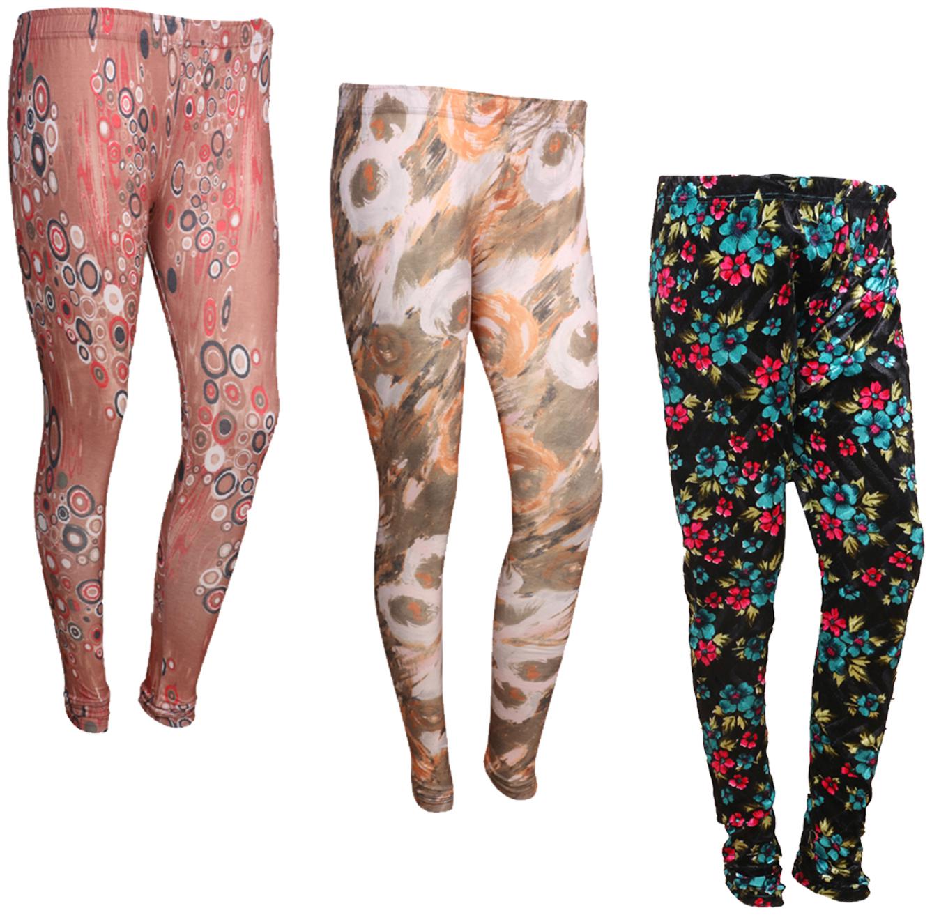 

IndiWeaves Women Cotton Printed Legging and Velvet Printed Leggings (Pack of 3)