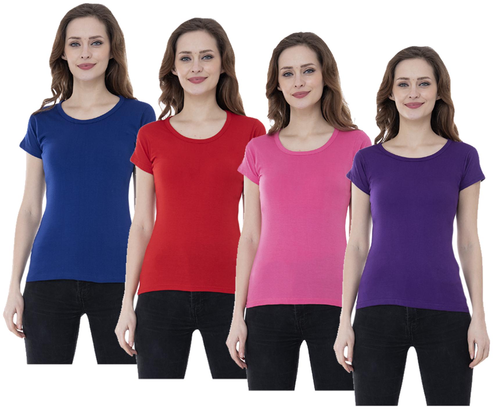 

Indiweaves Women Multi Regular fit Round neck Cotton T shirt