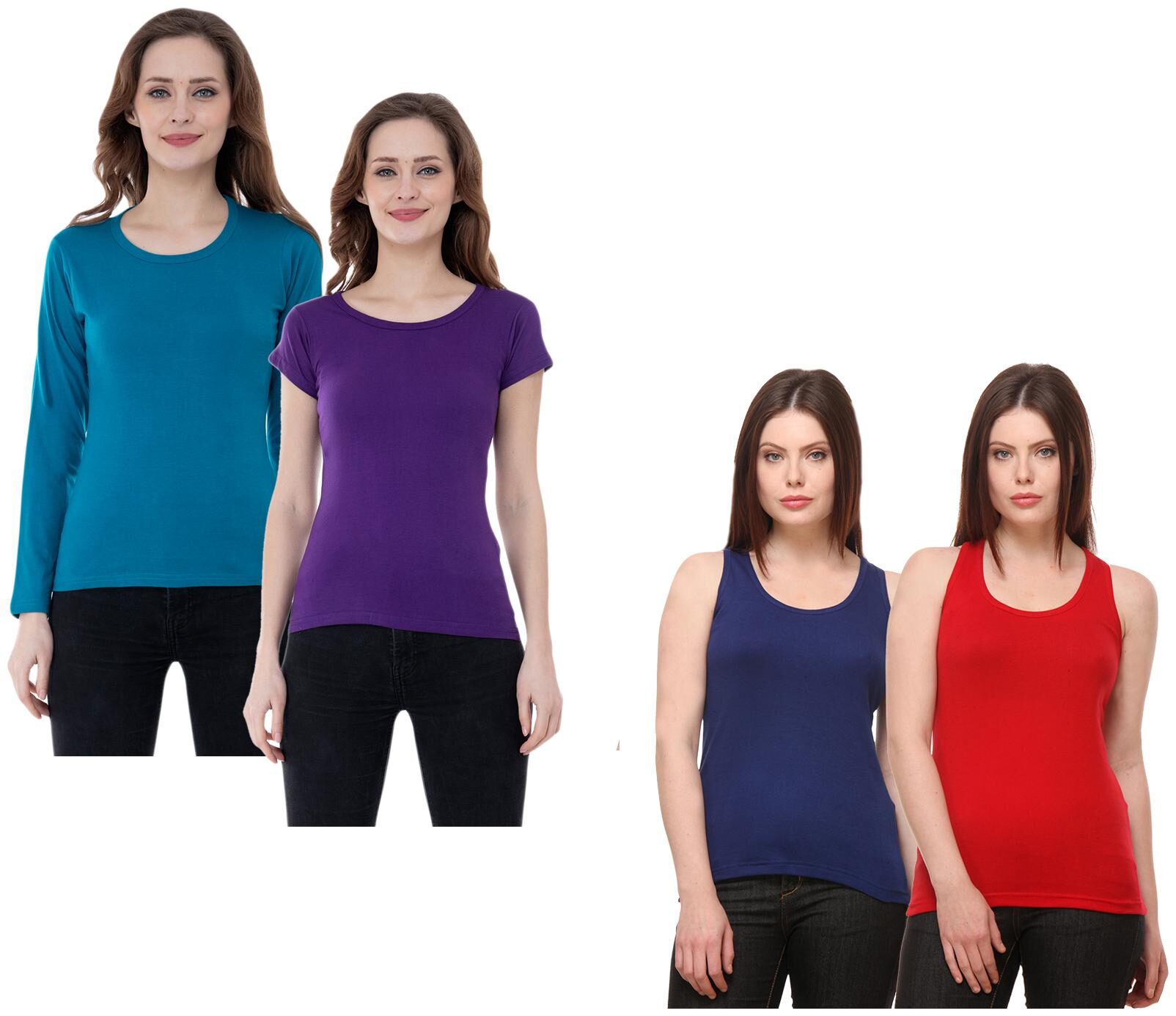 

Indiweaves Women Multi Regular fit Round neck Cotton Tank top