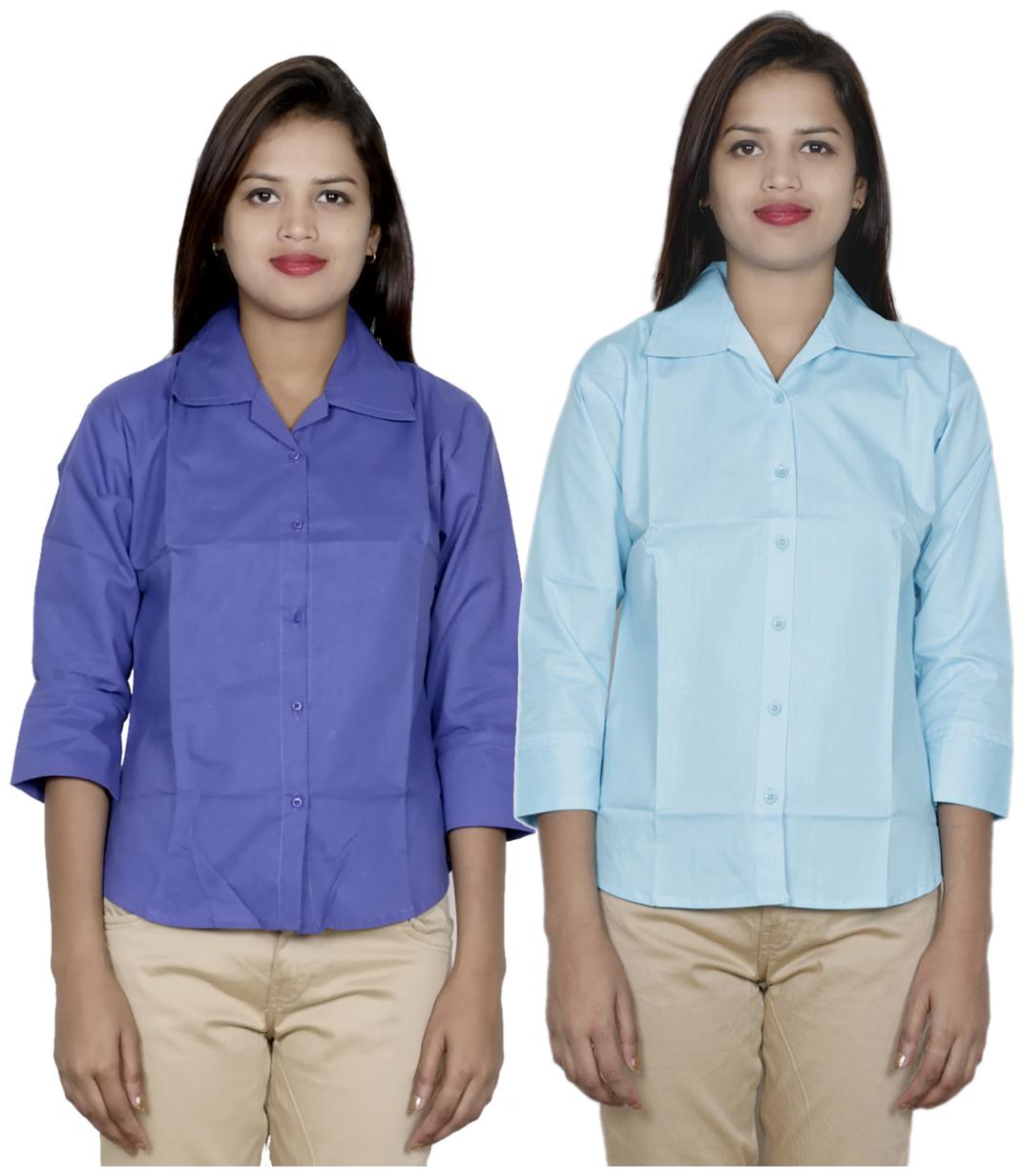 

Indiweaves Women Blue Solid Regular Fit Shirt