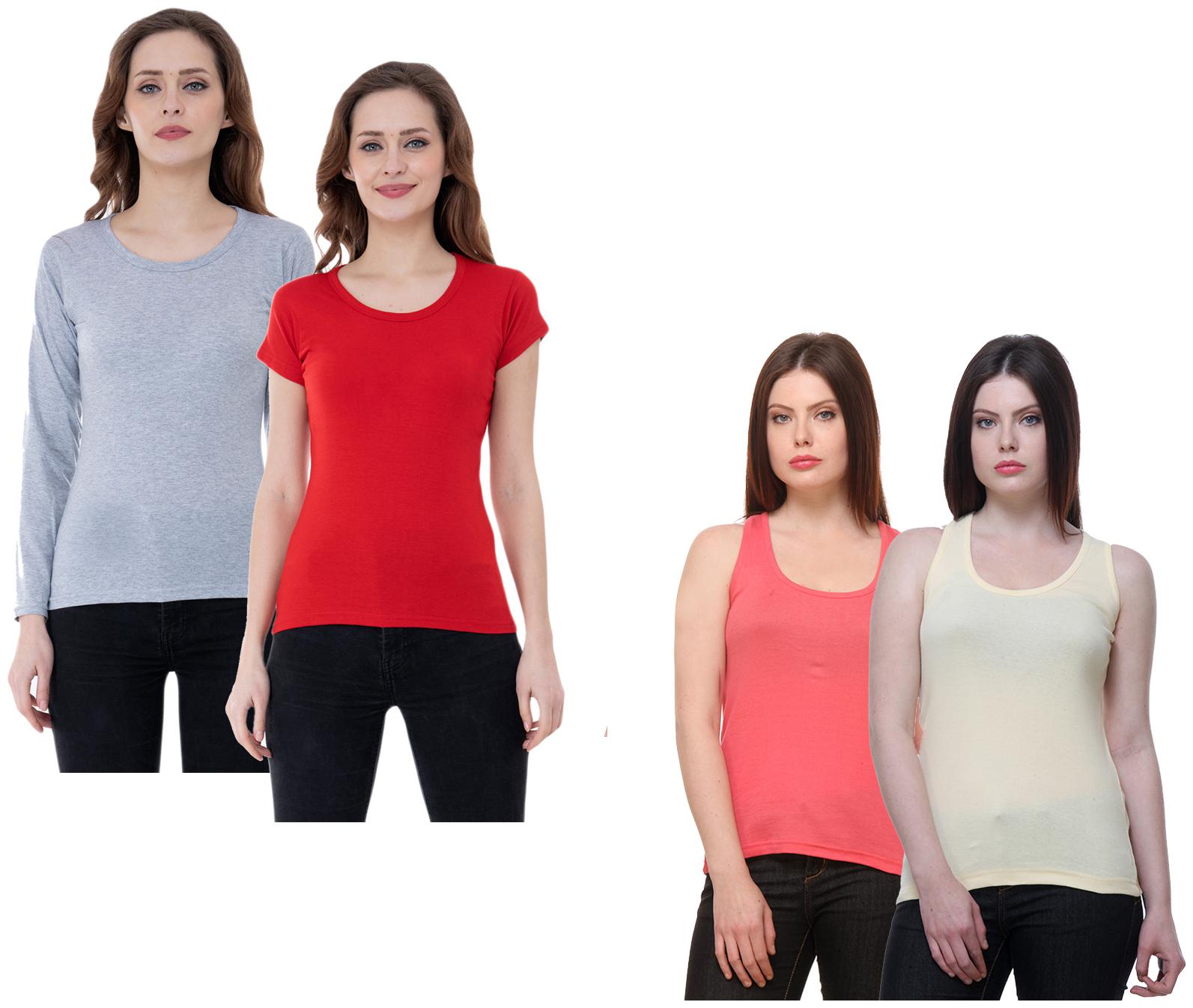 

Indiweaves Women Multi Regular fit Round neck Cotton Tank top