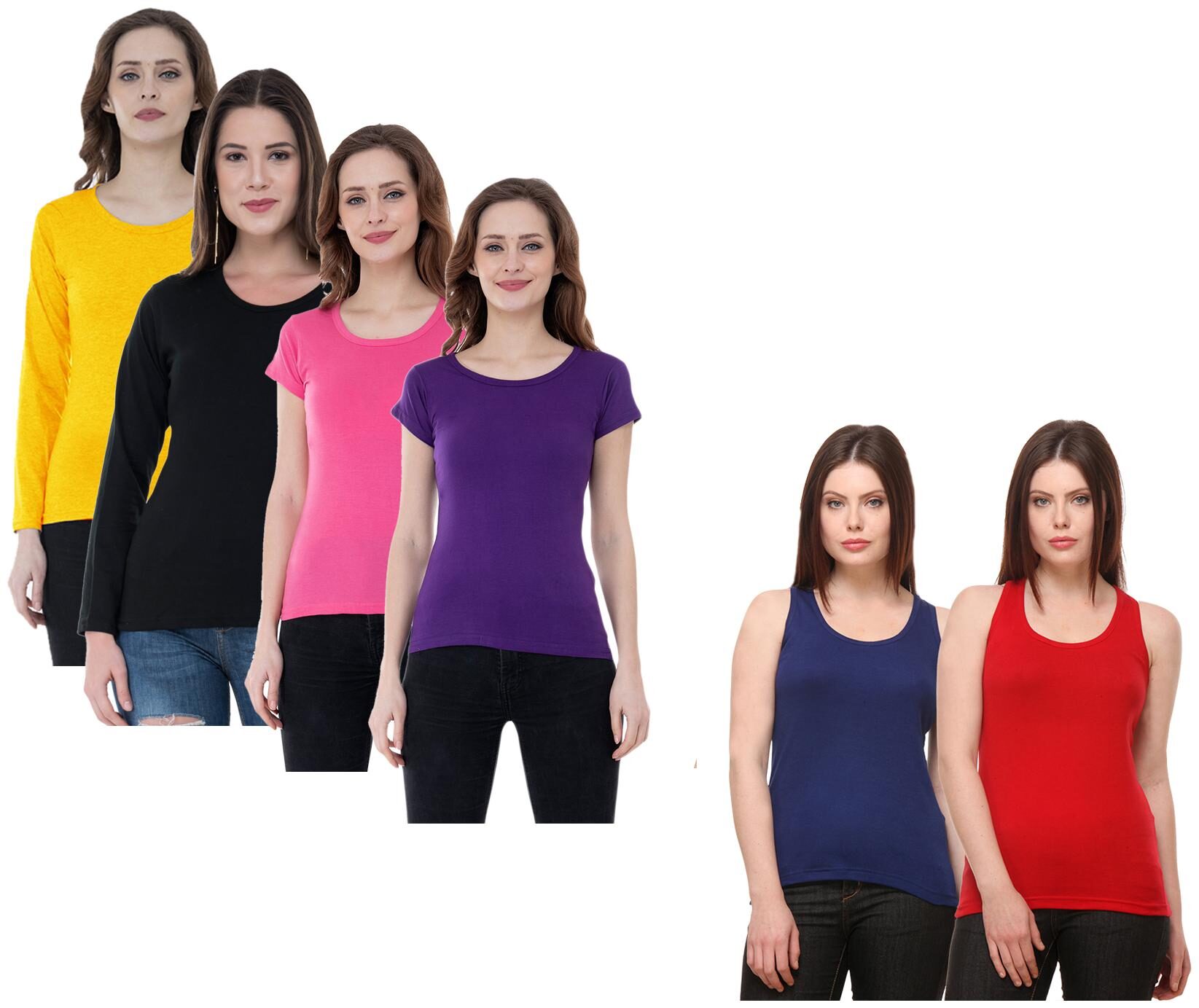 

Indiweaves Women Multi Regular fit Round neck Cotton Tank top