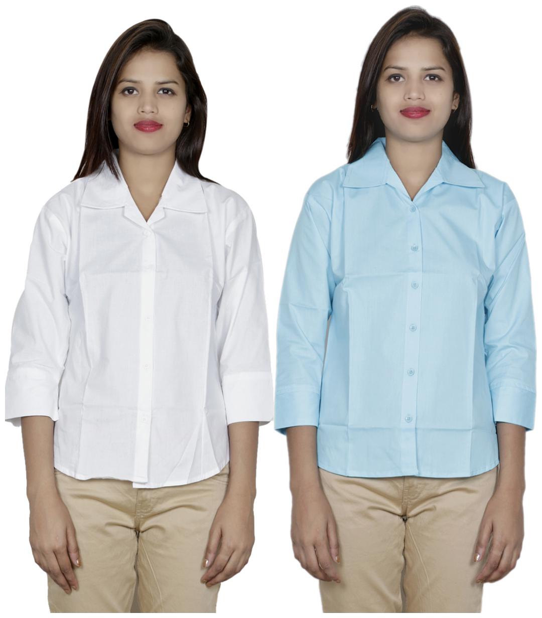 

Indiweaves Women White Solid Regular Fit Shirt